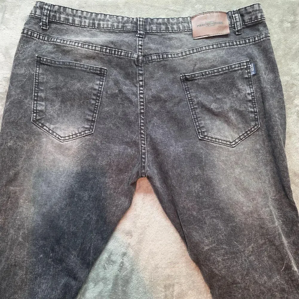 Phat Farm Jeans Mens 40x32 Gray Acid Wash Stretch Slim Moto Tapered Leg
